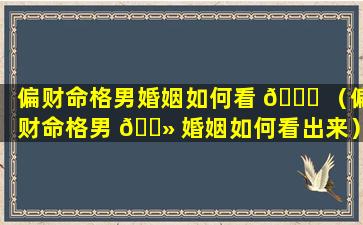 偏财命格男婚姻如何看 🐟 （偏财命格男 🌻 婚姻如何看出来）